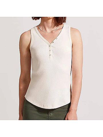 Tribal Henley Tank Top W/Buttons in Sandust (view 2)
