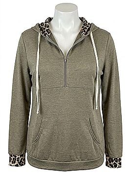 Blumin Animal Print Kangaroo Pocket Hoodie in Olive (view 1)