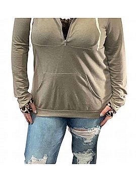 Blumin Animal Print Kangaroo Pocket Hoodie in Olive (view 2)