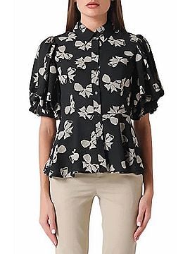 Gracia Peplum Hem Blouse in Black/Beige (view 2)