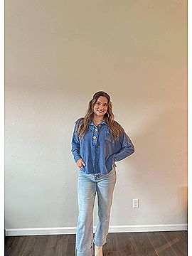 Blue Buttercup Mineral Dyed Waffle Tunic Top in Blue (view 2)