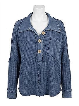 Blue Buttercup Mineral Dyed Waffle Tunic Top in Blue (view 1)