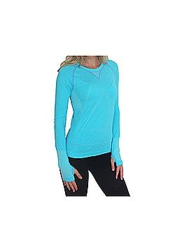Zensah Women's Run Seamless Long Sleeve Shirt in Heather Aqua (view 2)