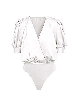 Adelyn Rae Mae Wrap-Effect Sateen Bodysuit in White (view 1)
