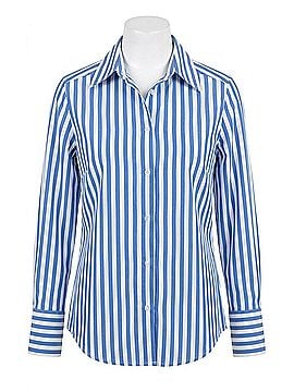 Tea & Cup Long Sleeve Striped Blouse in Blue (view 1)