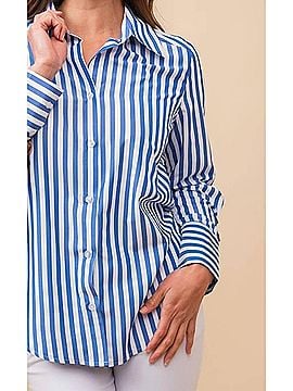 Tea & Cup Long Sleeve Striped Blouse in Blue (view 2)