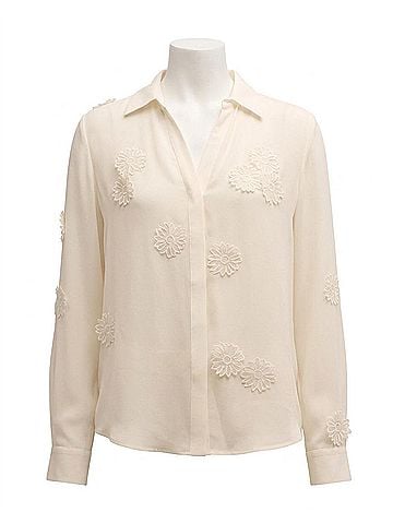 Elie Tahari Jaslynn Floral Applique Silk Blouse in Sand (view 1)
