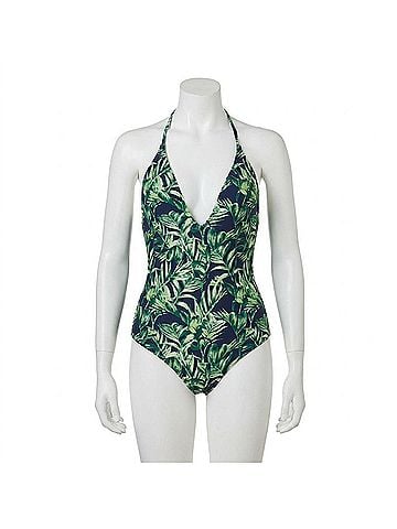 Onia Nina Plunging V-Neck One-Piece Swimsuit in Palm Forest Navy (view 1)