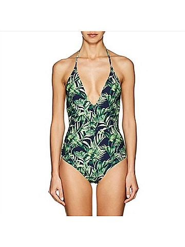Onia Nina Plunging V-Neck One-Piece Swimsuit in Palm Forest Navy (view 2)