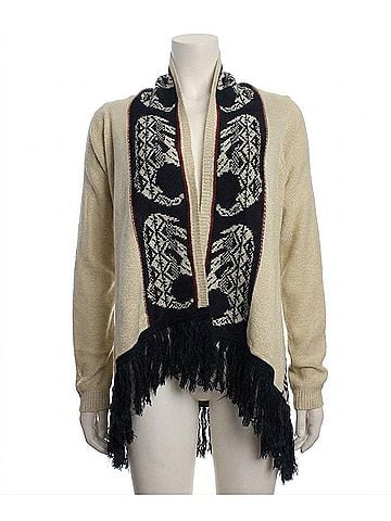 Double Zero Women's Long Fringe Cardigan Sweater in Beige (view 1)