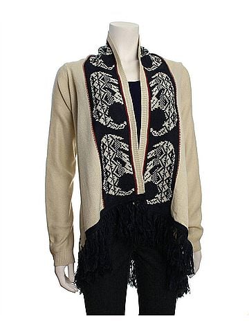 Double Zero Women's Long Fringe Cardigan Sweater in Beige (view 2)