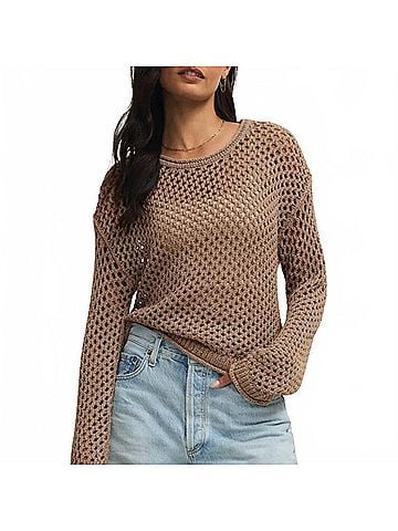 Z Supply Cala Shimmer Crochet Sweater in Campfire (view 2)