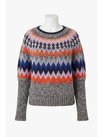 Tribal Mix Ground Intarsia Ribbed Sweater in Grey (view 1)