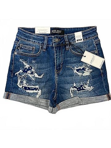 Judy Blue Women's Hi-Rise Star Patch Shorts in Blue (view 1)