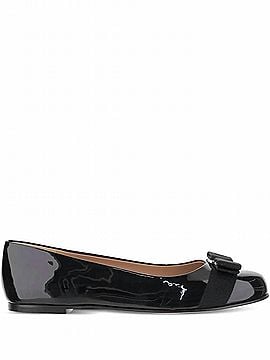 Salvatore Ferragamo Kid's Vara Bow Leather Ballet Shoes in Black (view 1)