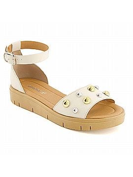 Andrea Women's Ankle-Strap Semi-Closed Flat Sandal in Bone (view 1)