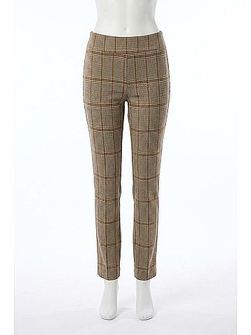Tribal Plaid Knit Ponte Pull-On Ankle Pant in Ice Latte (view 1)