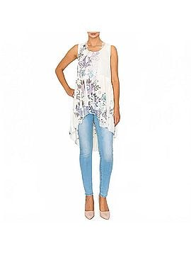 Origami Embroidered Floral Hi Low Vest in Cream/ Floral (view 2)