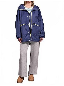 Tribal Water Repellent Lightweight Hooded Coat in Marine (view 2)