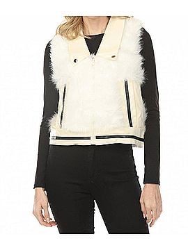 Metric Knits Faux Fur Zip Up Vest in Ivory (view 2)