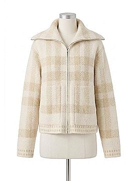 Lovestitch Plaid Knit Zip-Up Bomber Jacket in Ivory (view 1)