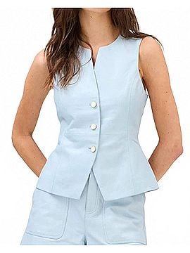 Allison Oliver Leather Vest in Powder Blue (view 2)