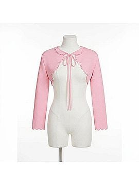 Oscar De La Renta Women's Scalloped Knit Bolero in Pink (view 1)