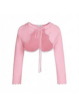 Oscar De La Renta Women's Scalloped Knit Bolero in Pink (view 2)