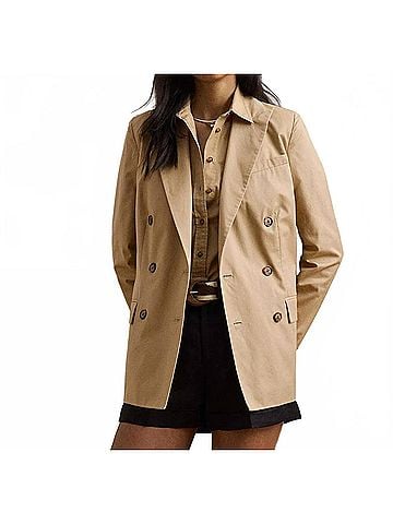 Ralph Lauren Women's Double-Breasted Cotton Twill Blazer in Tan (view 2)