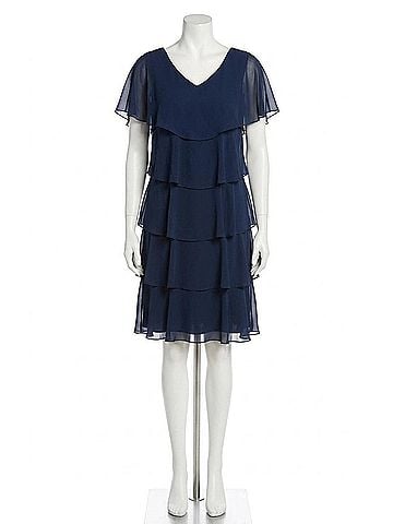 SLNY Georgette Tiered Capelet Dress in Navy (view 1)