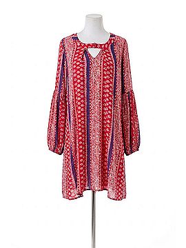 Velzera Floral Paisley Keyhole Neckline Mini Dress in Red Multi (view 1)