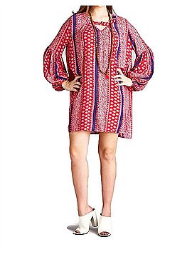 Velzera Floral Paisley Keyhole Neckline Mini Dress in Red Multi (view 2)