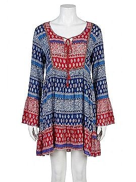 Velzera Tassel Tie Bell Sleeve Mini Dress in Blue (view 1)