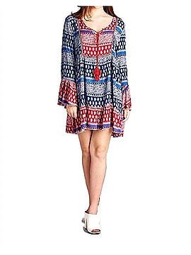 Velzera Tassel Tie Bell Sleeve Mini Dress in Blue (view 2)