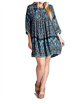 Velzera India Print Mini Dress in Blue (view 2)