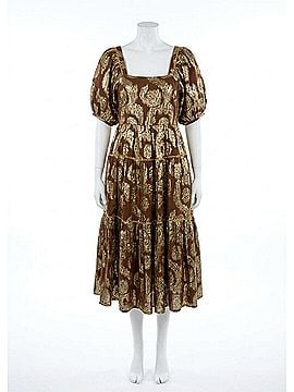 Sister Mary Metallic Rose Midi Dress in Brown (view 1)