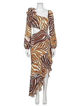 The Sang Long Sleeve Diagonal Ruffle Maxi Dress in Beige (view 1)
