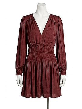 Elan V-Neck Long Sleeve Smocked Waist Dress in Plum (view 1)