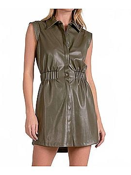 Elan Farrah Faux Leather Dress in Green (view 2)