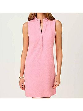 Lilly Pulitzer Elsey Shift Dress in Conch Shell Pink Leafy Knit Pucker Jacquard (view 2)