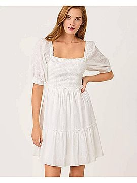 Lilly Pulitzer Hadly Short Sleeve Smocked Dress in Resort White Sunshowers Embroidery (view 2)