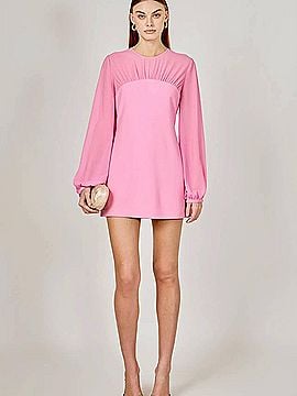 Endless Rose Mixed Media Mini Dress With Puff Sleeves in Pink (view 2)