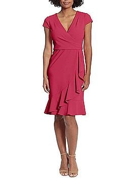 London Times Ruffled Draped Skirt Sheath Dress in Cherry (view 2)