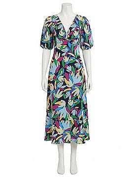 Donna Morgan Short Sleeve Leaf Print Midi Dress in Navy Light Blue (view 1)