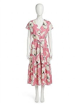 Fifteen Twenty Kristine Tiered Front Slit Midi Dress in Peony Pink With Cream/Off White Floral Print (view 1)