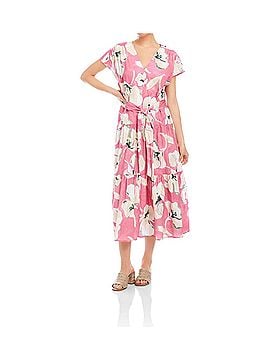 Fifteen Twenty Kristine Tiered Front Slit Midi Dress in Peony Pink With Cream/Off White Floral Print (view 2)