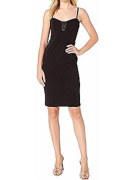 Bebe Illusions Cut Out Lace Up Sheath Dress in Black (view 2)