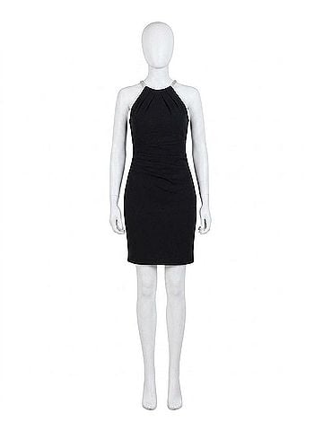 Eliza J Imitation Pearl Halter-Neck Sleeveless Sheath Dress in Black (view 1)
