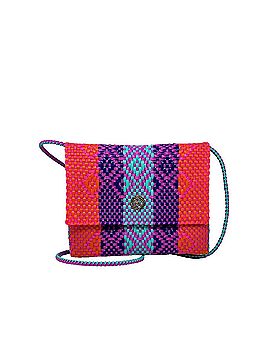 Lolas Collection Women's Colorful Woven Long Braided Strap Crossbody Bag in Orange Multi (view 2)