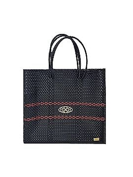 Lolas Collection Women's Medium Woven Line Regular Strap Tote Bag in Black/Burgundy (view 1)